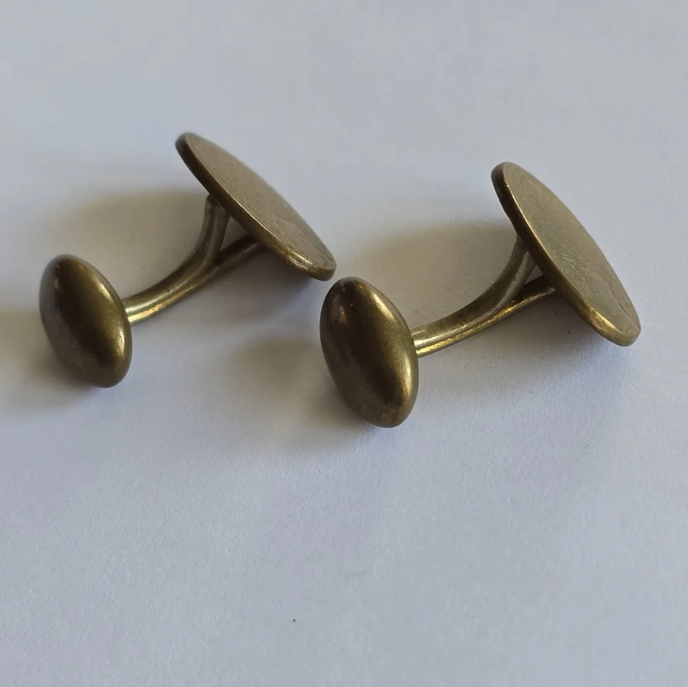 Vintage cuff links gold tone oval shield engraved edwardian art deco style